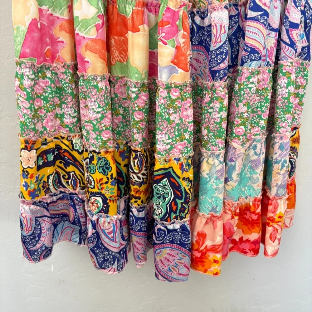 White Burch Floral Maxi Skirt Women Large Multicolor Tiered Gypsy Pull On Flaw - Picture 6 of 14